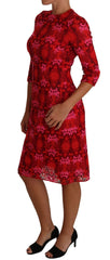 Dolce & Gabbana Floral Crochet Lace Red Pink Sheath Dress - IT40|S - Dresses