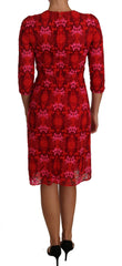 Dolce & Gabbana Floral Crochet Lace Red Pink Sheath Dress - IT40|S - Dresses