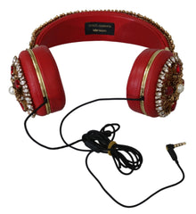 Dolce & Gabbana FRENDS Leather Red Floral Crystal Headset Headphones - Headsets