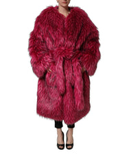 Dolce & Gabbana Fuchsia Belted Faux-Fur Trench Coat Jacket - IT44 | L