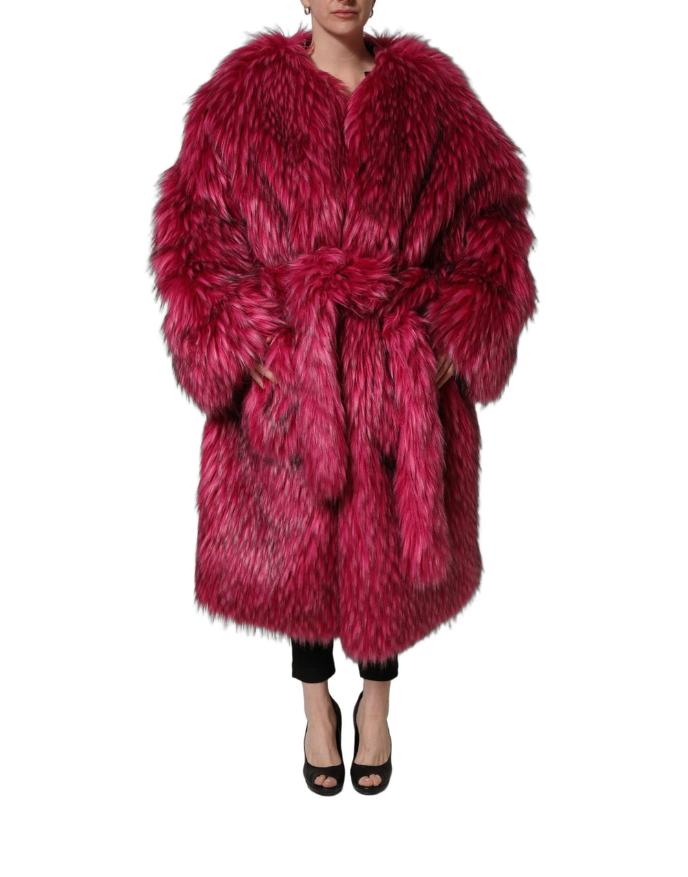 Dolce & Gabbana Fuchsia Belted Faux-Fur Trench Coat Jacket - IT44 | L