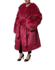 Dolce & Gabbana Fuchsia Belted Faux-Fur Trench Coat Jacket - IT44 | L