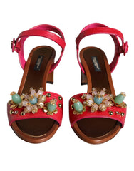 Dolce & Gabbana Fuchsia Leather Embellished Keira Sandals Shoes - EU36/US6 - Sandals