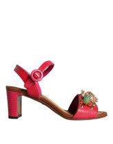 Dolce & Gabbana Fuchsia Leather Embellished Keira Sandals Shoes - EU36/US6 - Sandals