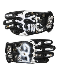 Dolce & Gabbana Gloves Black White Crystal Wrist Length Mitten Gloves - 7|S