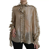 Dolce & Gabbana Gold Ascot Collar Ruffles Blouse Top - IT46|XL - Blouses