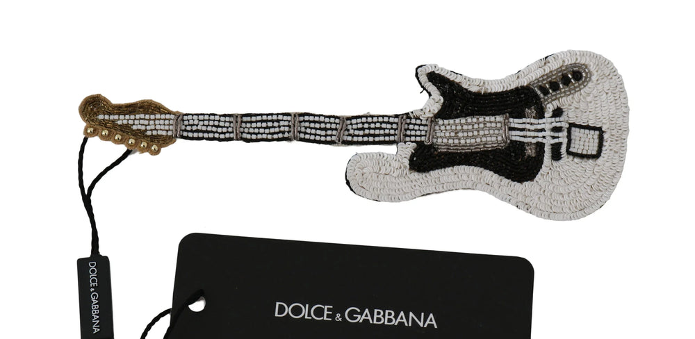 Dolce & Gabbana Gold Brass Beaded Guitar Pin Accessory Brooch - Brooches & Lapel Pins