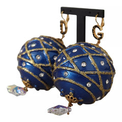 Dolce & Gabbana Gold Brass Blue Christmas Ball Crystal Hook Jewelry Earrings - Earrings