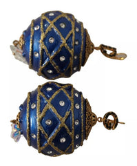 Dolce & Gabbana Gold Brass Blue Christmas Ball Crystal Hook Jewelry Earrings - Earrings