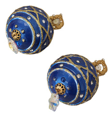 Dolce & Gabbana Gold Brass Blue Dangle Ball Crystal Clip On Earrings - Earrings