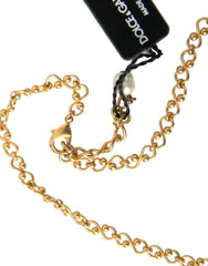 Dolce & Gabbana Gold Brass Chain Pearl Pendant Charm Necklace - Necklaces