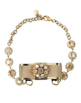 Dolce & Gabbana Gold Brass Clear Crystal Bow Chain Choker Necklace - Necklaces