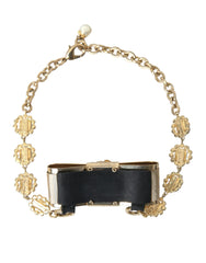 Dolce & Gabbana Gold Brass Clear Crystal Bow Chain Choker Necklace - Necklaces