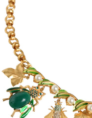 Dolce & Gabbana Gold Brass Crystal Bug Charm Pendant Statement Necklace - Necklaces