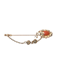 Dolce & Gabbana Gold Brass Crystal Chain 925 Sterling Silver Pin Brooch - Brooches & Lapel Pins