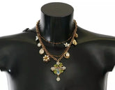 Dolce & Gabbana Gold Brass Crystal Floral Statement Charms Necklace - Necklaces