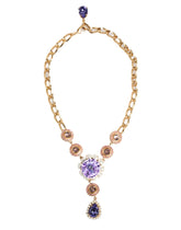 Dolce & Gabbana Gold Brass Crystal Pearl Purple Floral Pendant Jewelry Necklace - Necklaces