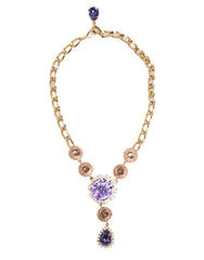 Dolce & Gabbana Gold Brass Crystal Pearl Purple Floral Pendant Jewelry Necklace - Necklaces