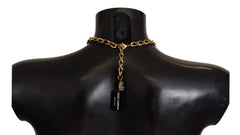 Dolce & Gabbana Gold Brass Crystal Purple Pink Pearl Pendants Necklace - Necklaces