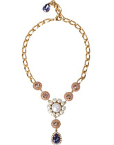Dolce & Gabbana Gold Brass Crystal Purple Pink Pearl Pendants Necklace - Necklaces