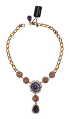Dolce & Gabbana Gold Brass Crystal Purple Pink Pearl Pendants Necklace - Necklaces