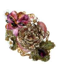 Dolce & Gabbana Gold Brass Floral Crystal Sequined Hair Clip - Hair Pins Claws & Clips