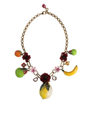 Dolce & Gabbana Gold Brass FRUIT Pendants Flowers Crystal Logo Necklace - Necklaces
