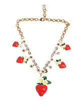 Dolce & Gabbana Gold Brass FRUIT Pendants Flowers Crystal Logo Necklace