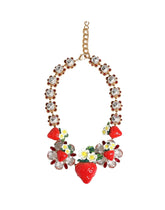 Dolce & Gabbana Goldene Messing FRUIT Anhänger Blumen Kristall Logo Halskette