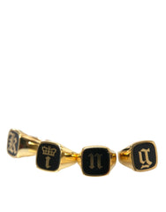 Dolce & Gabbana Gold Brass KING Enamel Set of 4 Ring - Rings
