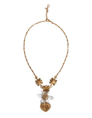 Dolce & Gabbana Gold Brass Lily Crystal Sacred Heart Pendant Necklace - Necklaces