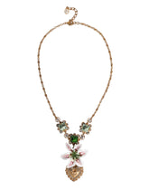 Dolce & Gabbana Gold Brass Lily Crystal Sacred Heart Pendant Necklace - Necklaces
