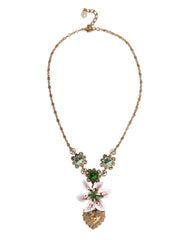 Dolce & Gabbana Gold Brass Lily Crystal Sacred Heart Pendant Necklace - Necklaces