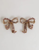 Dolce & Gabbana Gold Brass Pink Clear Crystal Bow Fiocchi Christmas Earrings
