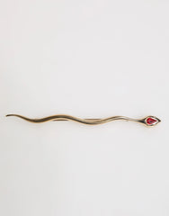 Dolce & Gabbana Gold Brass Red Crystal Spilla Serpente Mens Brooch Pin - Brooches & Lapel Pins