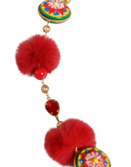 Dolce & Gabbana Gold Brass Red Fur Crystal Waist Torero Belt - M - Belts