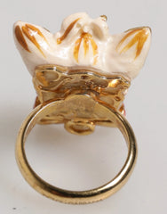 Dolce & Gabbana Gold Brass Resin Beige Dog Pet Accessory Ring - EU51 | US5,5 - Rings