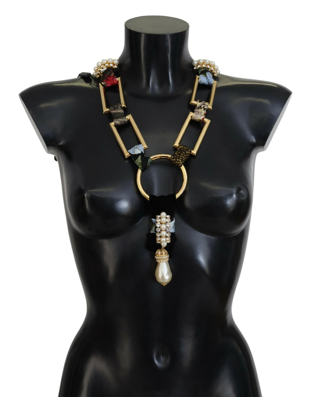Dolce & Gabbana Gold Brass Sicily Crystal Robe Statement Necklace - Necklaces