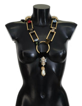 Dolce & Gabbana Gold Brass Sicily Crystal Robe Statement Necklace - Necklaces