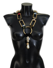 Dolce & Gabbana Gold Brass Sicily Crystal Robe Statement Necklace - Necklaces