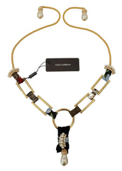 Dolce & Gabbana Gold Brass Sicily Crystal Robe Statement Necklace - Necklaces