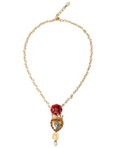 Dolce & Gabbana Gold BrassChain Sacred Heart Rose Crystal Charm Necklace - Necklaces