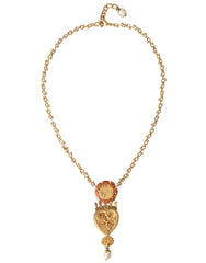 Dolce & Gabbana Gold BrassChain Sacred Heart Rose Crystal Charm Necklace - Necklaces
