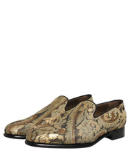 Dolce & Gabbana Gold Brocade Slip On Men Dress Loafers Shoes - EU43/US10