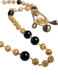 Dolce & Gabbana Gold Chain Brass Black Beaded Rosary Style Necklace - Necklaces
