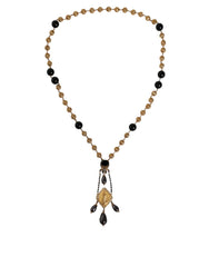 Dolce & Gabbana Gold Chain Brass Black Beaded Rosary Style Necklace - Necklaces