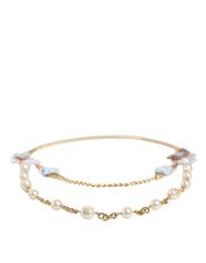 Dolce & Gabbana Gold Chain Brass Floral Layered Crystal Pearl Necklace - Necklaces