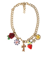 Dolce & Gabbana Gold Chain Rose Cross Strawberry Star Pendant Necklace - Necklaces