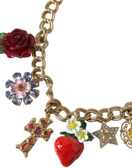 Dolce & Gabbana Gold Chain Rose Cross Strawberry Star Pendant Necklace - Necklaces