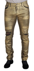 Dolce & Gabbana Gold Cotton Tattered Skinny Men Denim Jeans - IT50 | L - Jeans